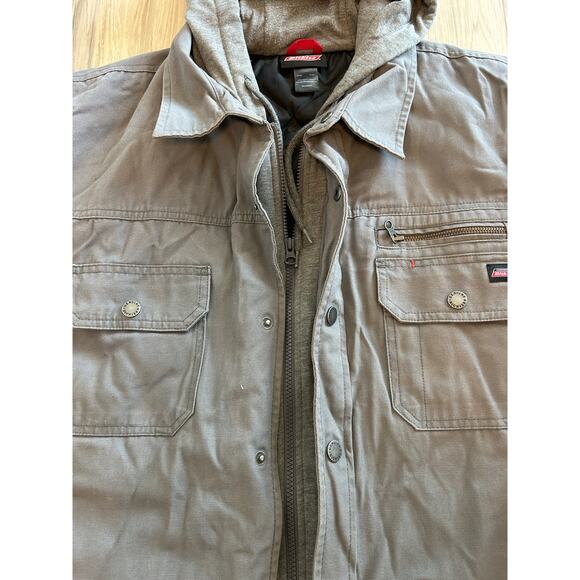Men’s Size 2XL Dickies Workwear Gray Hooded Duck Shirt Quilted Jacket - Picture 3 of 6